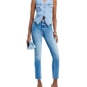 Mother denim mid-rise dazzle crop frayed jean